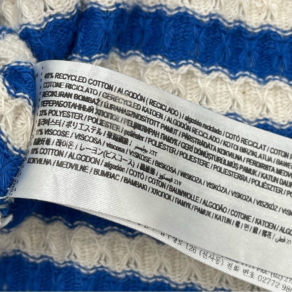 MNG Mango Blue/ Cream Stripe Jersey Sweater Midi Dress Sz US 10 Short Sleeve - Picture 10 of 13